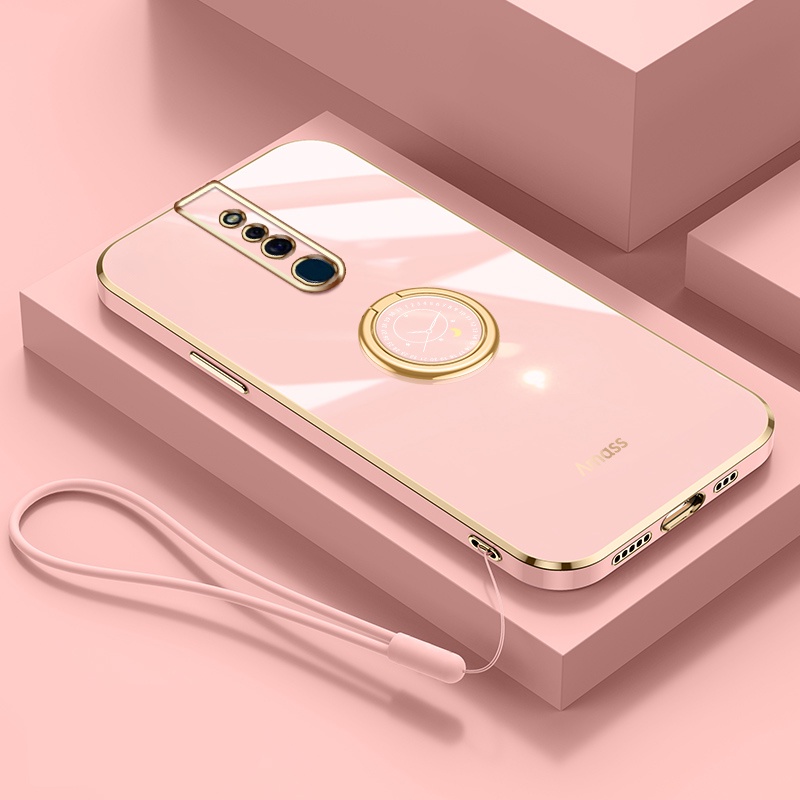 Andyh Casing Ponsel Silikon Ultra Tipis Untuk OPPO F11 Pro Deluxe Proteksi Jatuh Pita Emas Dengan Cincin Jam Dan Lanyard Gratis