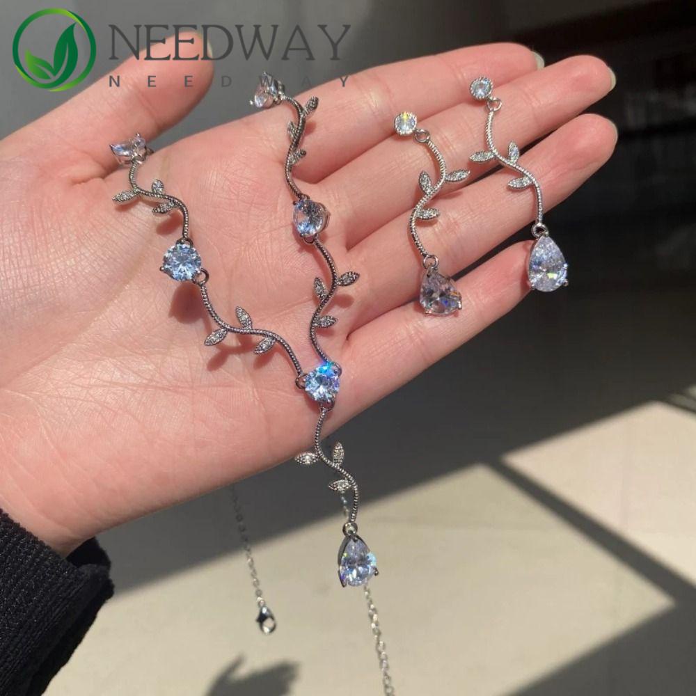 Needway   Set Perhiasan Pernikahan Mewah Elegan Aksesoris Perhiasan Kalung Gaya Korea Choker Temperamen Anting Mutiara