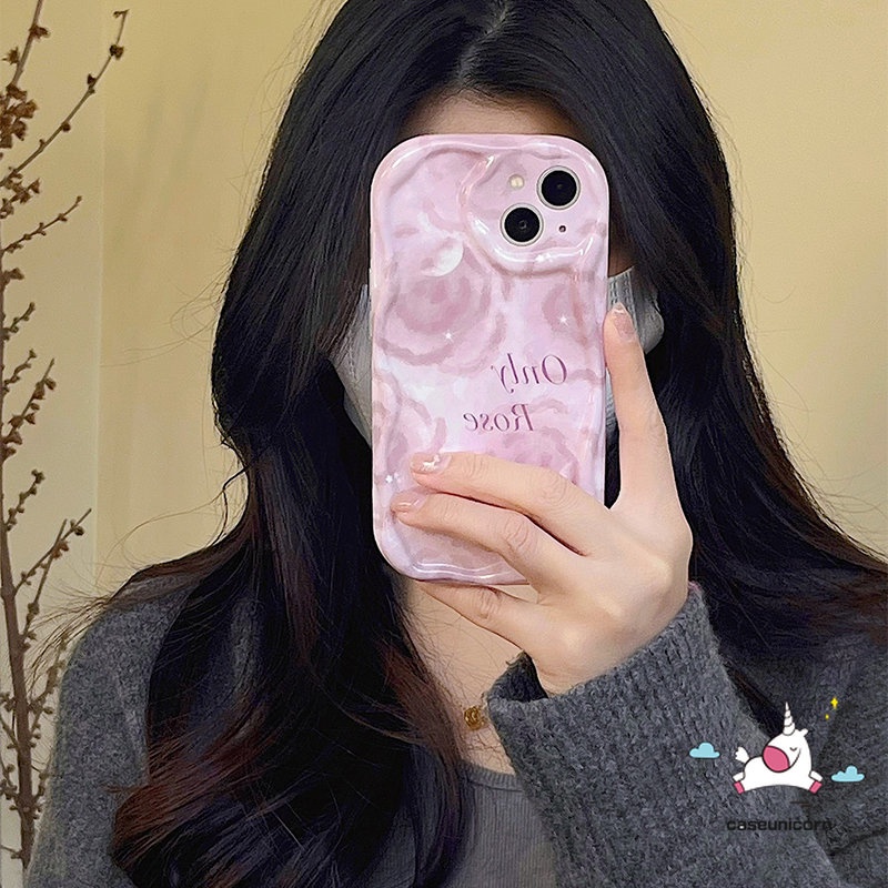 Casing Bunga Untuk Samsung A32 A14 A23 A12 A04s A13 A50 A24 A52 A52s A04 A30s A50s A21s A10s A03s A02s A11 A30 A31 A03 A20 A51 A20s Bunga Mawar Pink 3D Wavy Curved Edge Soft Cover