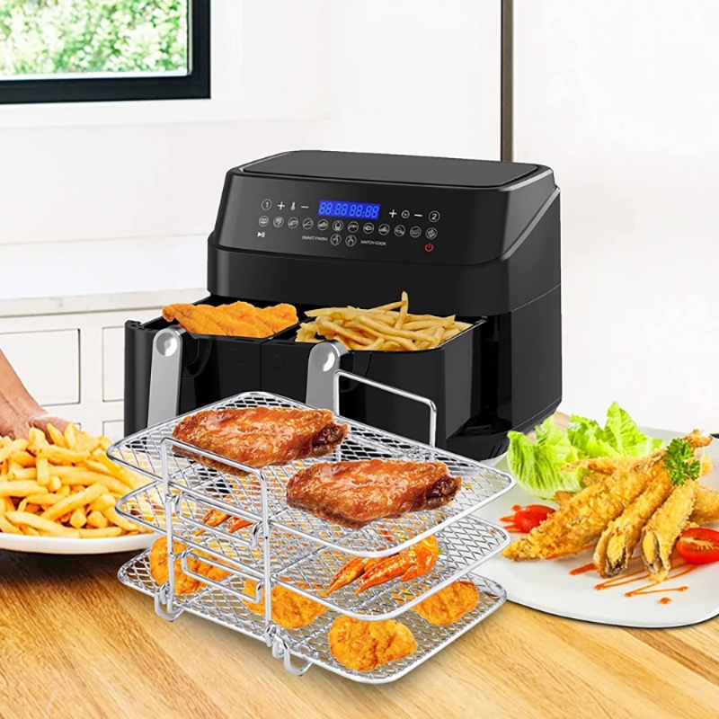 Air Fryer Double Boiler Stainless Steel Removable 3-layers Dehydrator Rack Stackable Grill Dapur Gadget Air Fryer Aksesoris