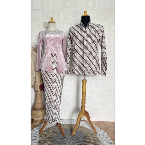 Rok plisket parang putih strip coklat dan kemeja / couple / sarimbit / rok batik / plisket murah