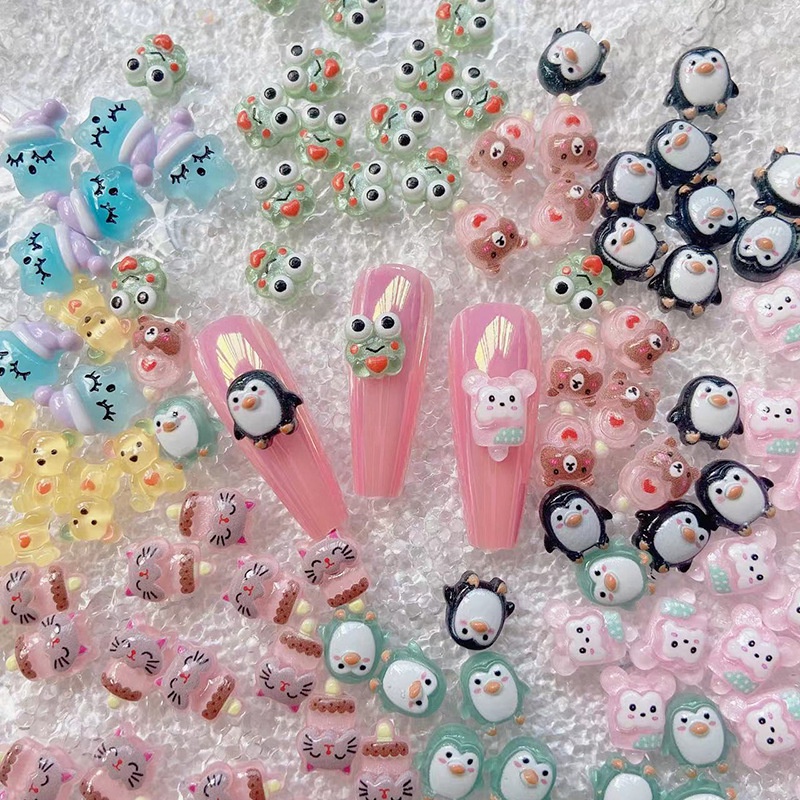 [Unggulan] 10 /50 Pcs /Bag Mini Biru Hitam Penguin Stereo Hiasan Kuku Kartun Dekorasi Kuku Resin Hewan Nail Art DIY Manicure Aksesoris Nail Drill Perhiasan Bagian