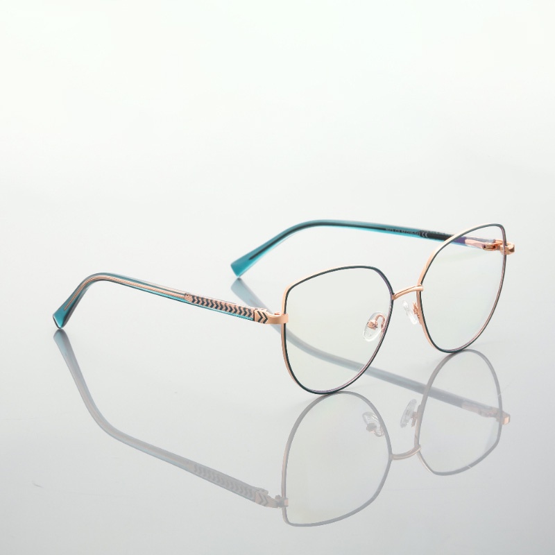 (YUZHU) Western Fashion Optik Kacamata Bingkai Logam CP Mortise Dot Cat Anti Cahaya Biru Eyeglasses