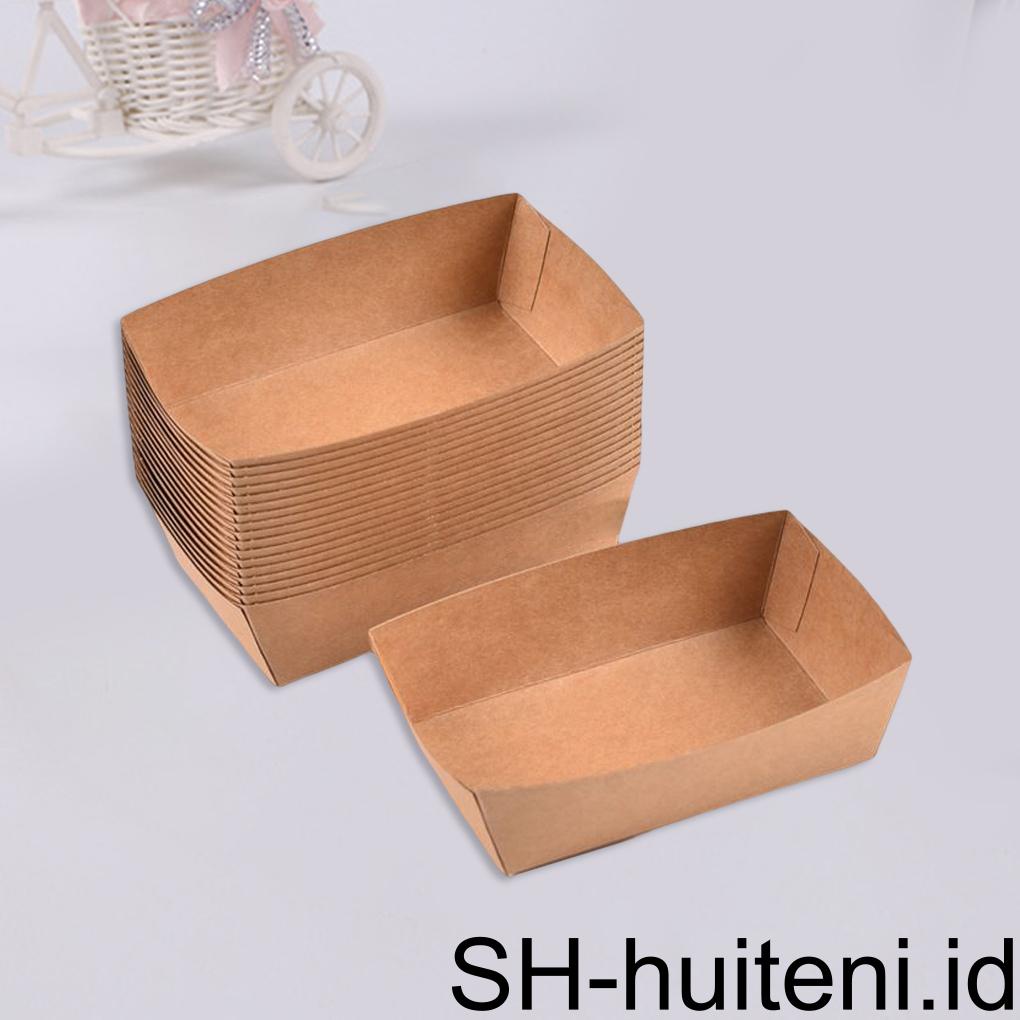 100 Pcs Kertas Kraft Bentuk Perahu Kemasan Kotak Terbuka Wadah Makanan Take-Out Tray Sekali Pakai Tahan Air Kentang Goreng Hot Dog