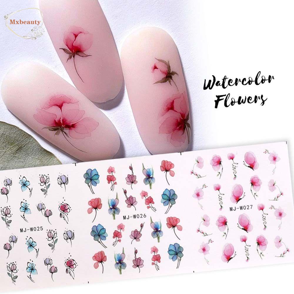 Mxbeauty Stiker Kuku Bunga Fashion Perekat Diri Cinta Hati Kupu-Kupu Tinta Bunga Graffiti Slider Nail Dekorasi