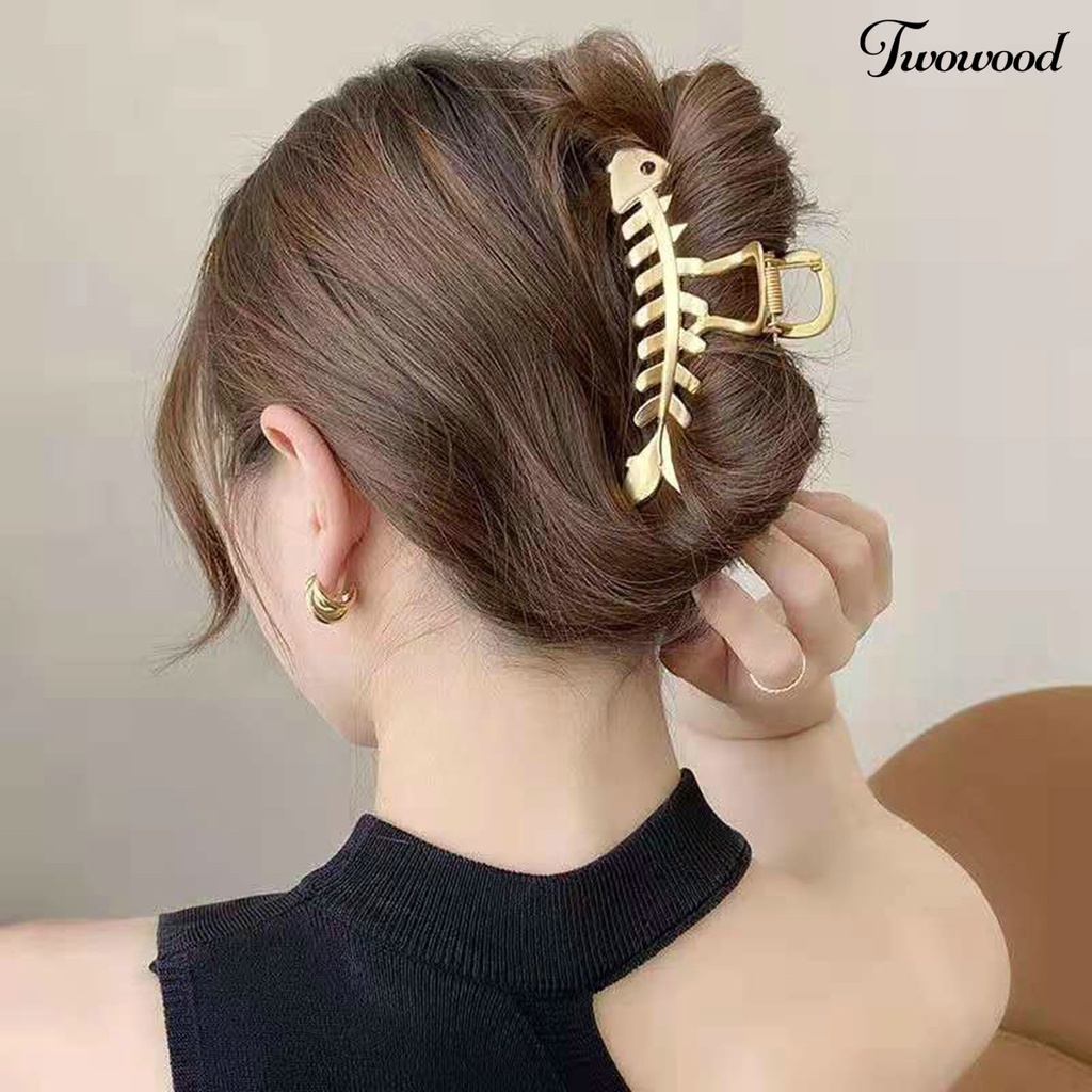 Twowood Hair Claw Clip Elegan Bentuk Tulang Ikan Penjepit Logam Non-slip Cakar Kuat Hair Fixer Styling Tool Hiu Klip Wanita Setengah Bun Jepit Rambut Aksesoris Rambut