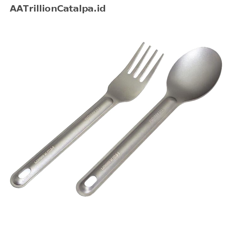 Aatrillioncatalpa Titanium Sendok Dan Garpu Camping Peralatan Makan Outdoor Gagang Panjang Portable Tools ID