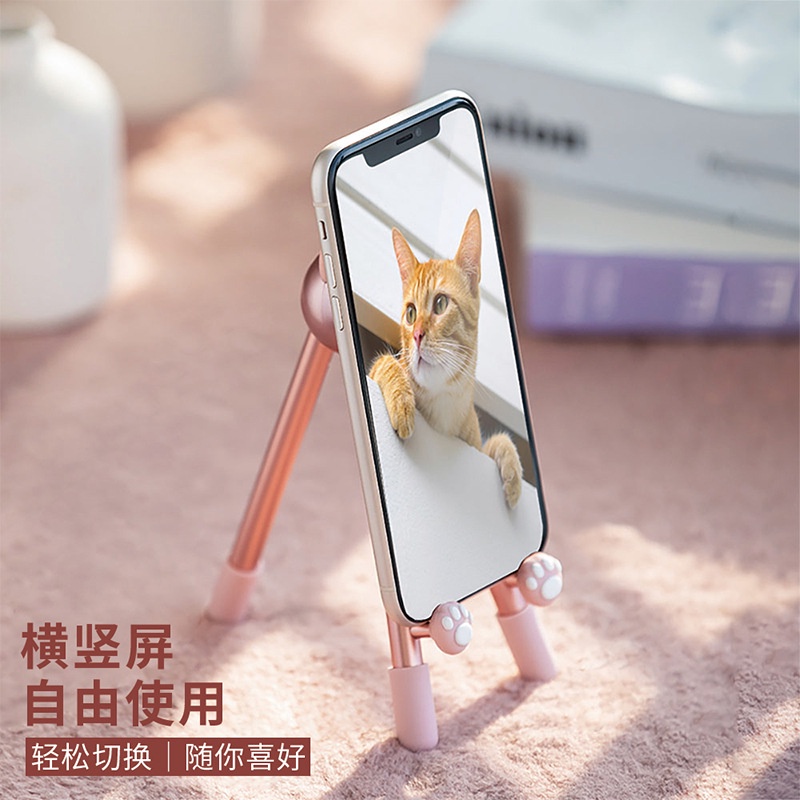 Kaki Kucing Mini Rotatable Stand Tripod Mount+Phone Holder Untuk iPhone Untuk Semua Ponsel Holder Ponsel Universal