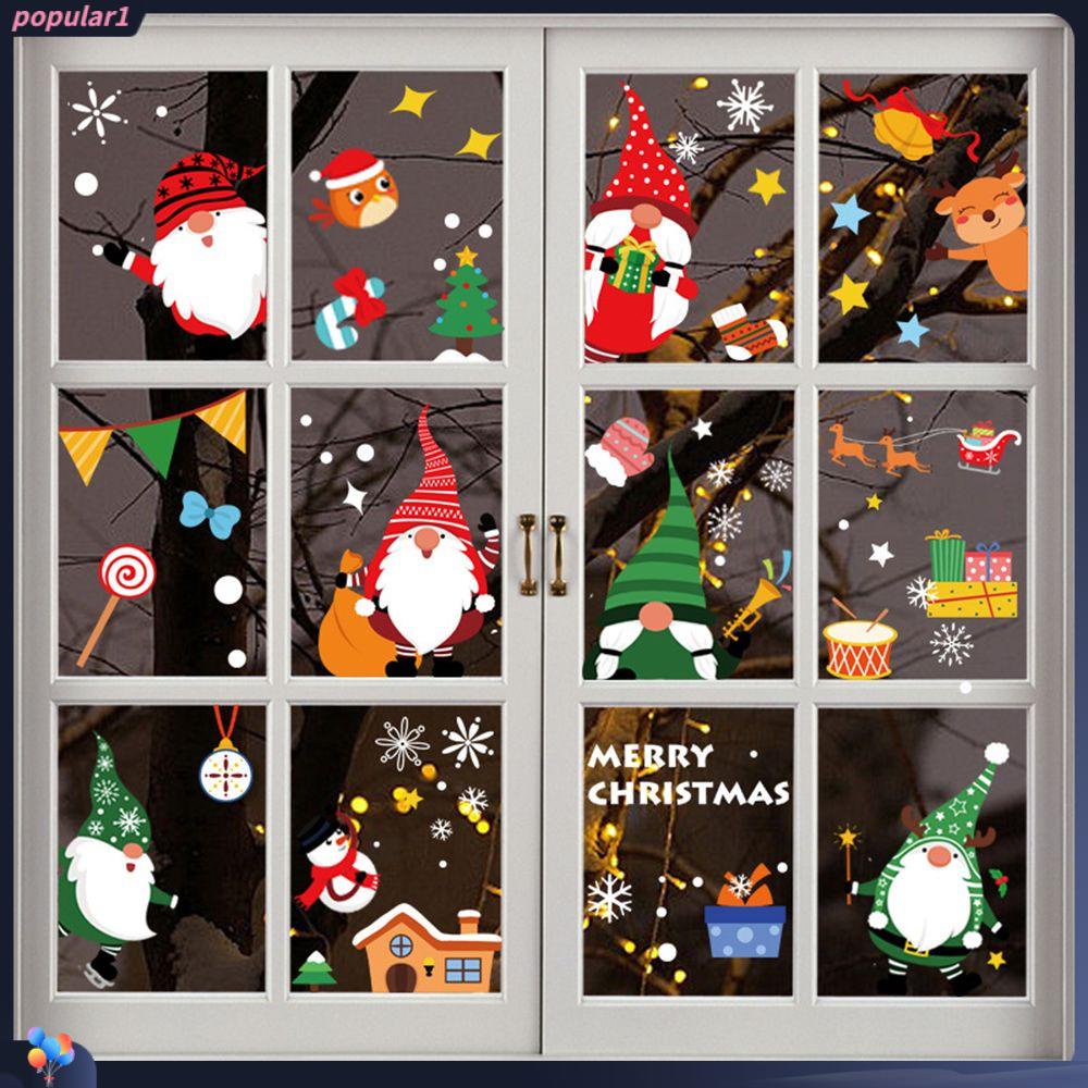 Populer 6lembar Merry Christmas Stiker Jendela Layout Dinding Rumah Warna Perekat Diri Santa Claus