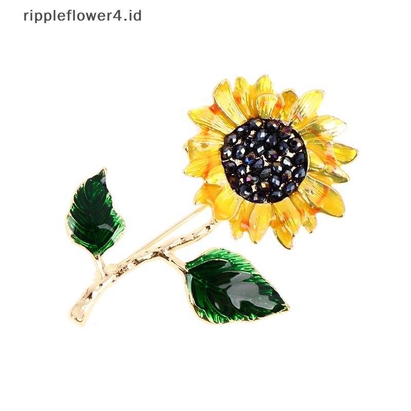 {rippleflower4.id} Enamel Bunga Matahari 2daun Bros Pin Untuk Wanita Fashion Perhiasan Brooch Gift~