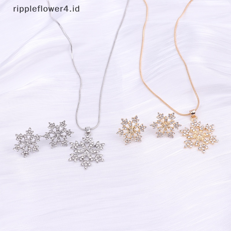{rippleflower4.id} Snowflake Kalung Anting Set Wanita Fashion Perhiasan Bersinar Logam Liontin Trendi Choker Rantai Pesta Pernikahan Aksesoris Hadiah~