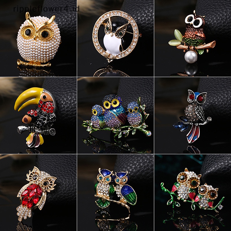 {rippleflower4.id} Berlian Imitasi Owl Bros Lencana Pin Burung Hewan Pesta Santai Setelan Korsase Hadiah~