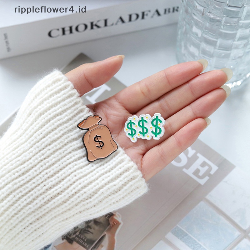 {rippleflower4.id} Money Maker Enamel Pins Full Loaded Dosh Dollar Buck Finanical Money Bag Bros Laple Badges Perhiasan Hadiah Untuk Teman~