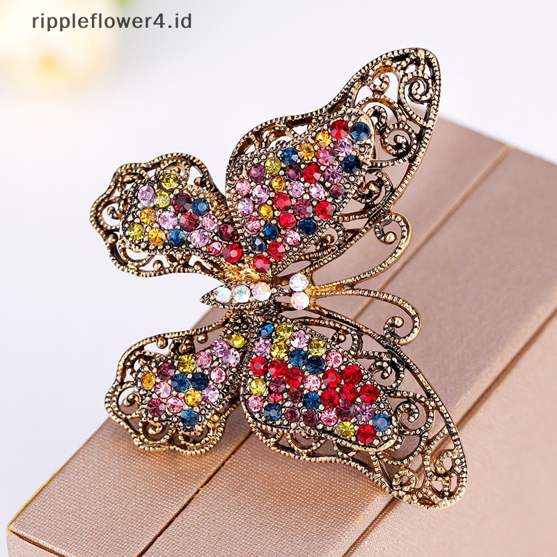 {rippleflower4.id} Butterfly Brooch Crystal Pin Bros Besar Perjamuan Clothese Aksesoris~