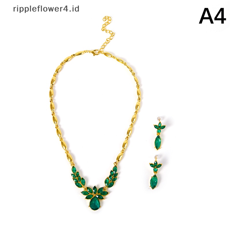 {rippleflower4.id} Kristal Bunga Kalung Anting Pengantin Set Perhiasan Paduan Akrilik Kalung Dua Potong Set Untuk Wanita Pesta Jewellery Female~