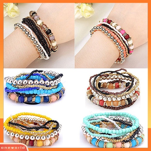 [WOD] 7lapis Manik-Manik Akrilik Bohemian Mixcolor Stretch Multilayer Fashion Gelang