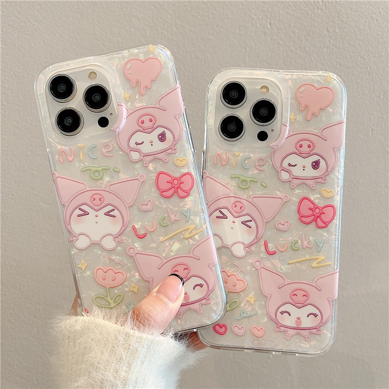 Ins Kuromi Cocok Untuk iPhone 14 Pro Max Casing Ponsel iPhone Double-layer Pola Dicetak Kompatibel Dengan Iphone13 13pro 13prm iPhone 11 11pro 14plus 12Pro Max Shockproof TPU Phone Case
