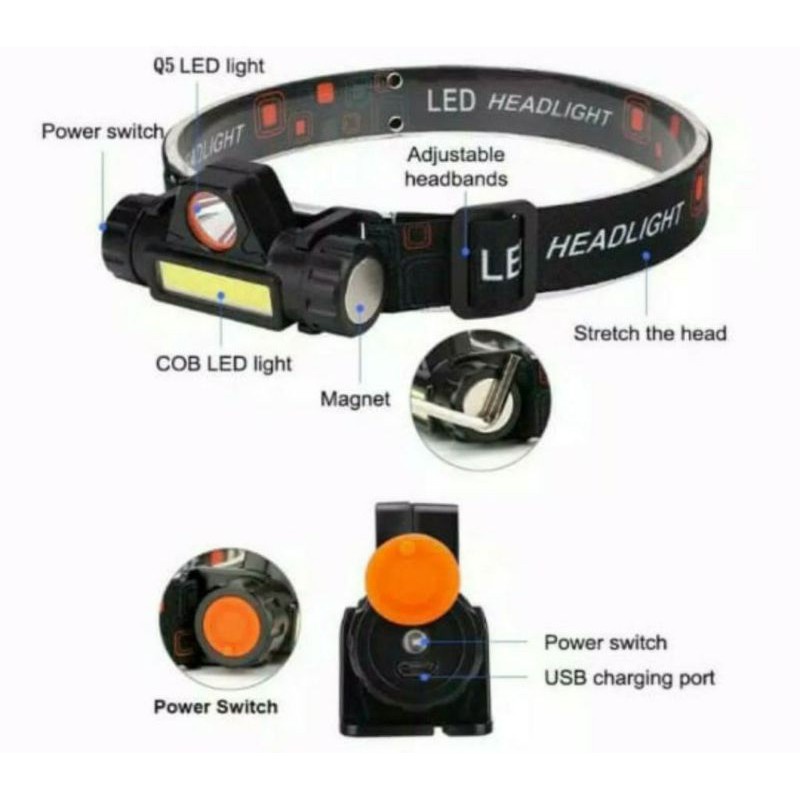 Headlamp Lampu LED Senter Kepala Cahaya Terang Mini Swat