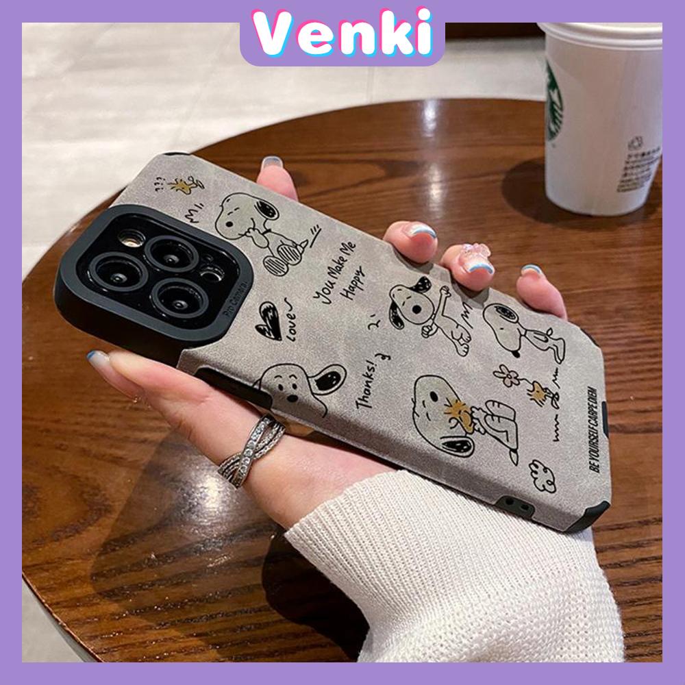 VENKI - Untuk iPhone 11 iPhone Case Kulit Dilaminasi Murid Mata Suede Phone Case Soft Shockproof Airbag Pelindung Kamera Lucu Kartun Anjing Kompatibel dengan iPhone 14 13 12 Pro XR