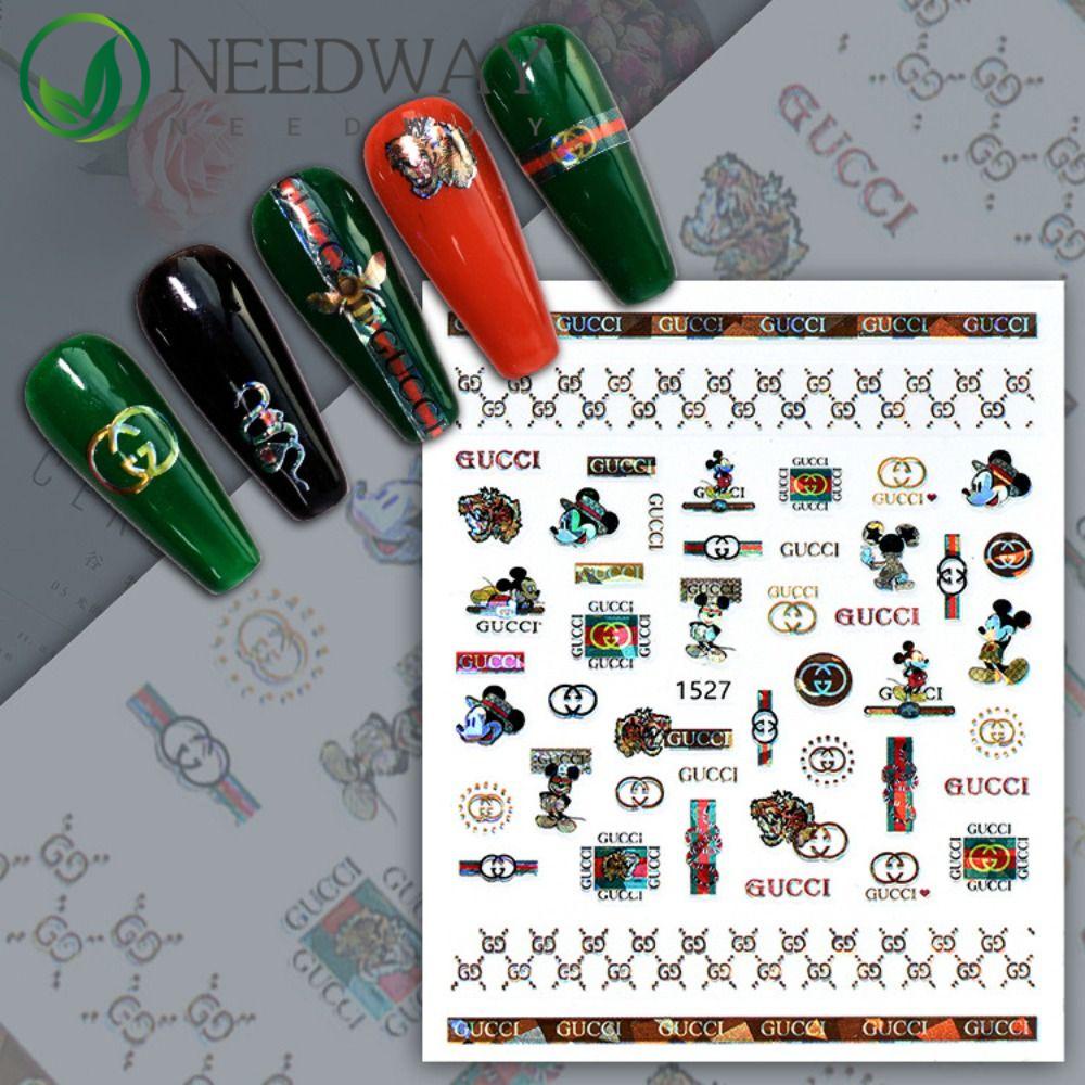 Needway   Stiker Kuku DIY Kertas Laser Pola Logo Merek Besar Hiasan Kuku