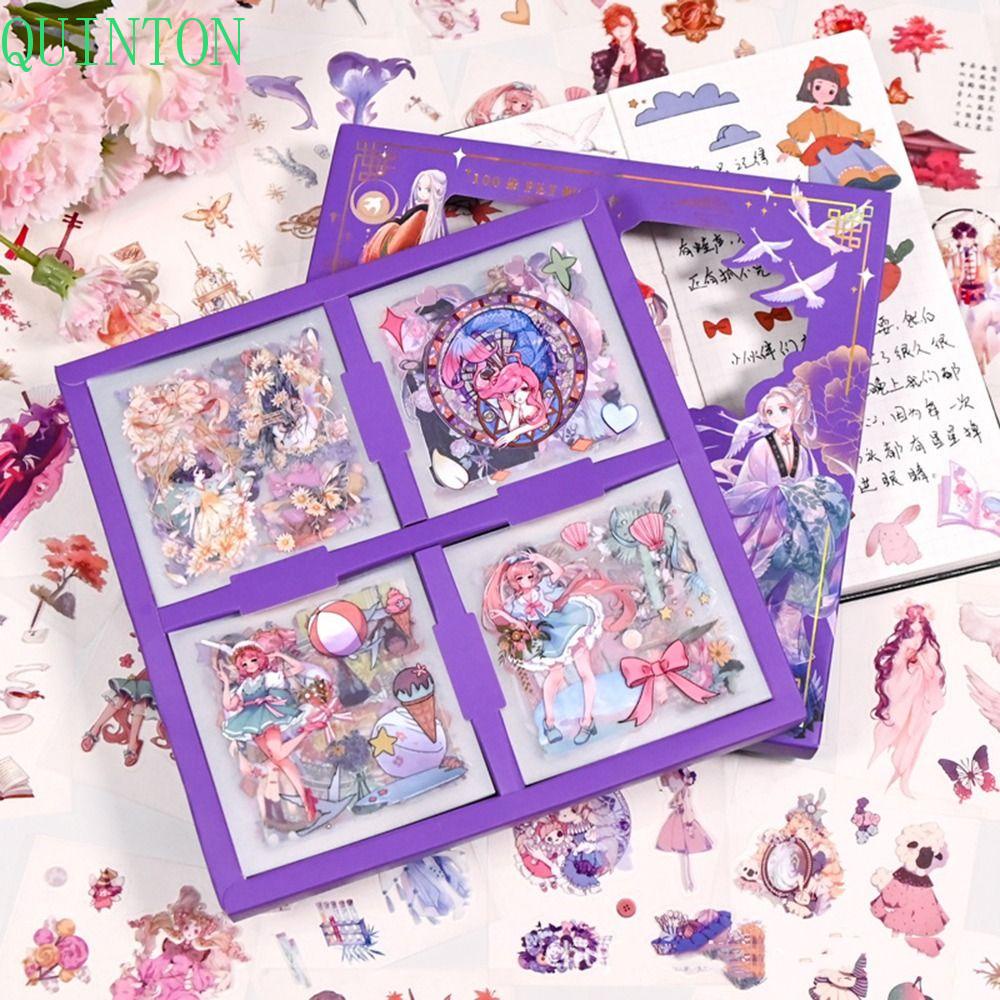 Quinton Stationery Stiker Kawaii 100lembar Perekat Diri Tangan Akun Album Planner Hanfu Anak Perempuan Sekolah Perlengkapan Kantor Jurnal Bahan Decals