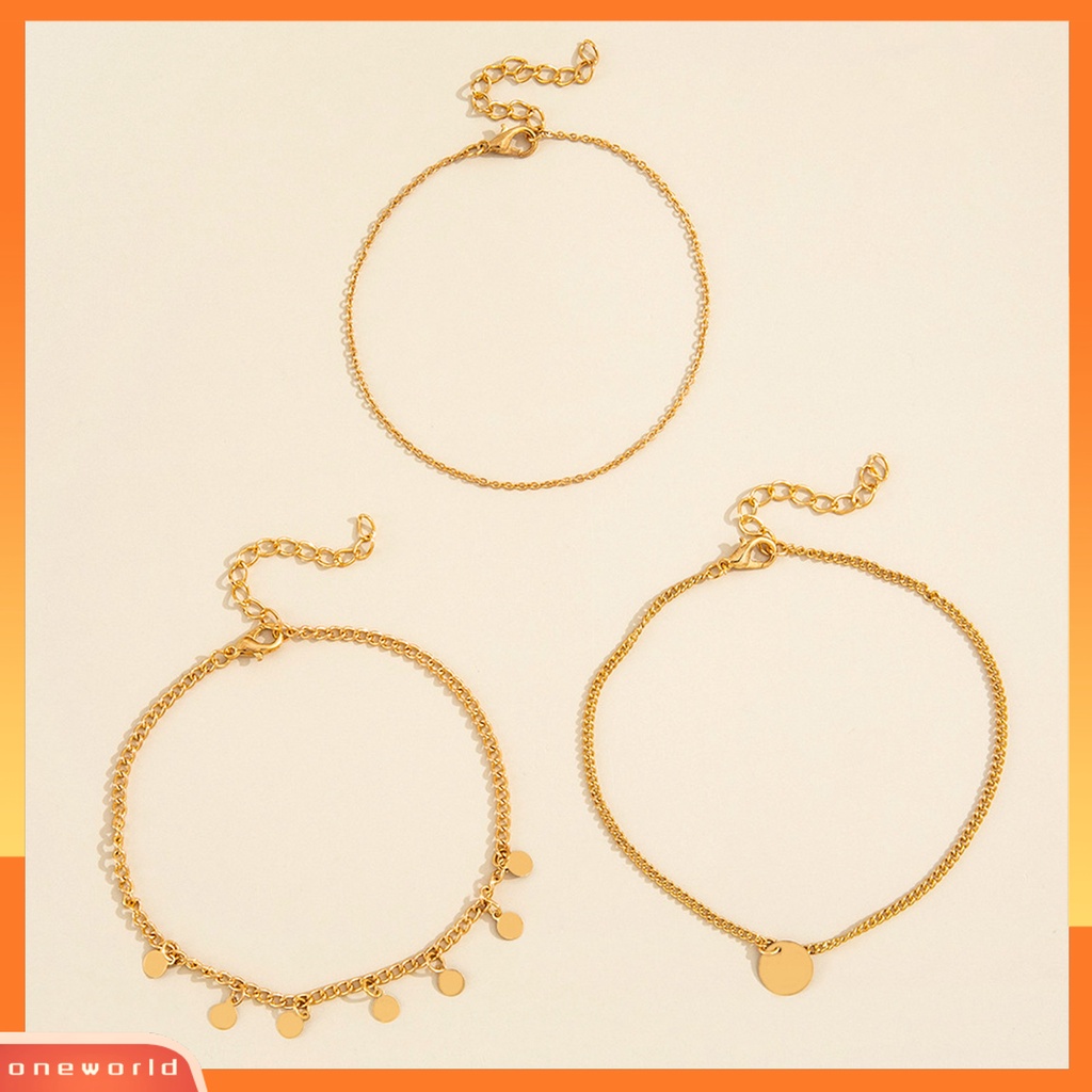 [WOD] 3pcs /Set Gelang Kaki Geometris Elegan Stackable Potongan Bulat Wanita Gelang Kaki Untuk Pakaian Sehari-Hari