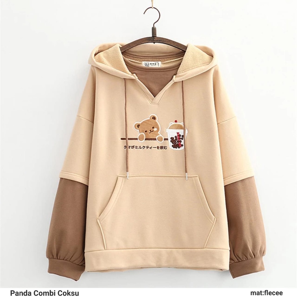 COD | PANDA COMBY SWEATER HOODIE KARAKTER BEAR MATT FLEECE TEBAL OUTERWEAR REMAJA WANITA