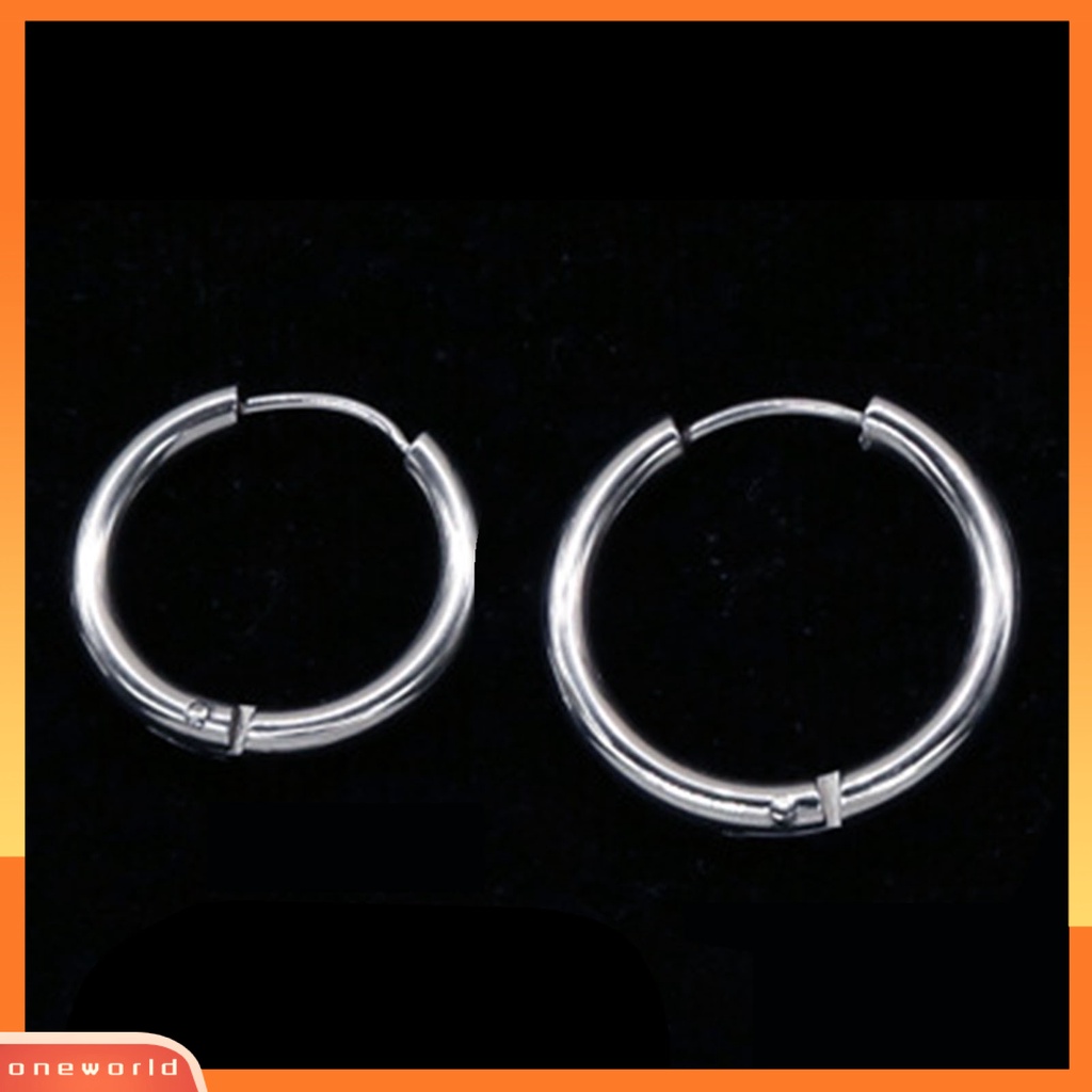 [WOD] 1pc Anting Bulat Tindik Halus Warna Silver Anting Pria Simple Bahan Stainless Steel Untuk Belanja