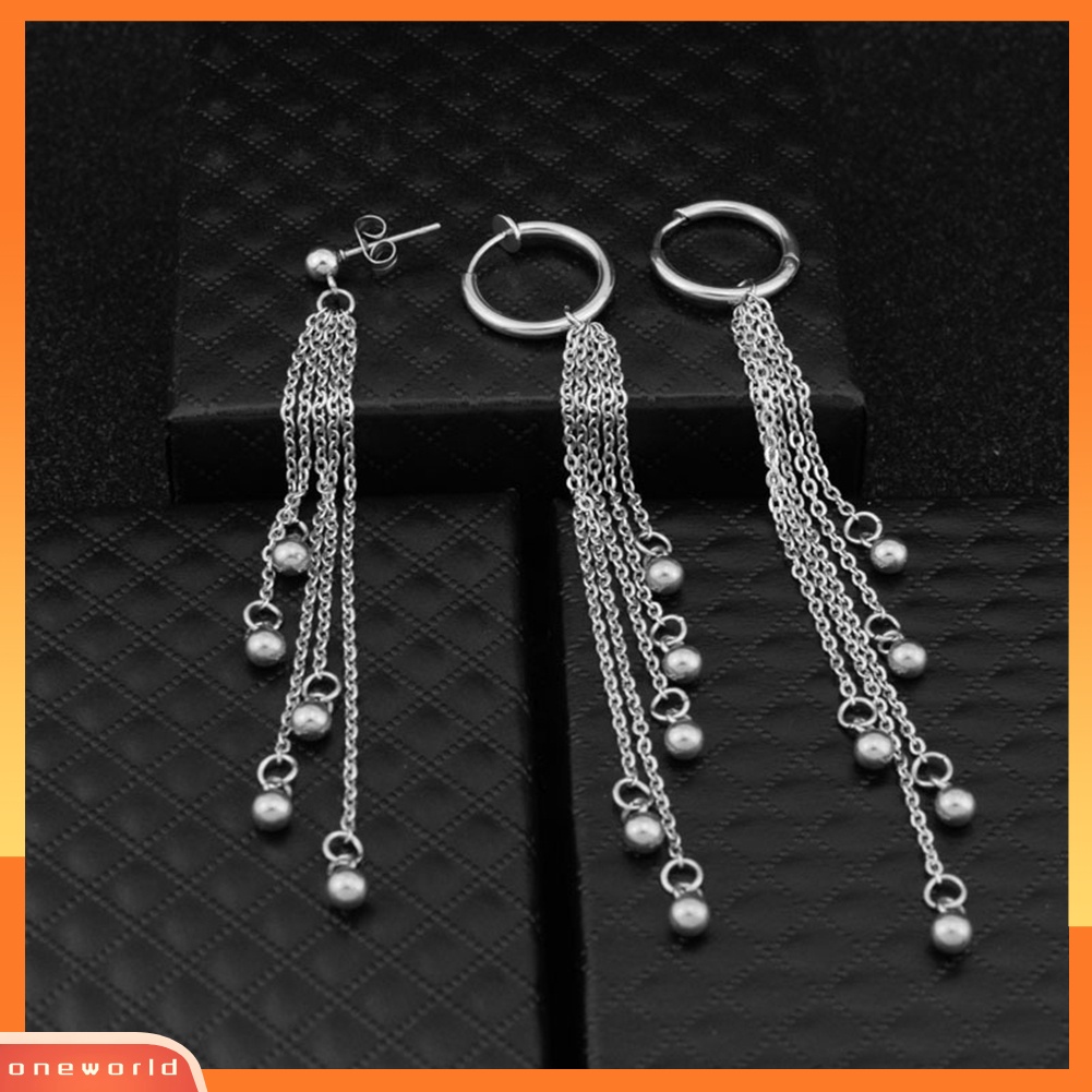 [WOD] 1pc Unisex Manik Rumbai Menjuntai Stainless Steel Ear Stud Klip Anting Perhiasan Hadiah