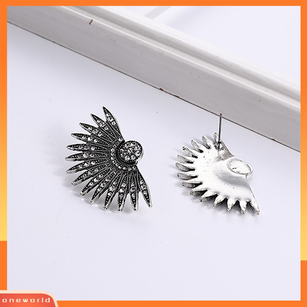 [WOD] Retro Mewah Bergigi Bentuk Sayap Berlian Imitasi Bertatahkan Stud Anting Perhiasan
