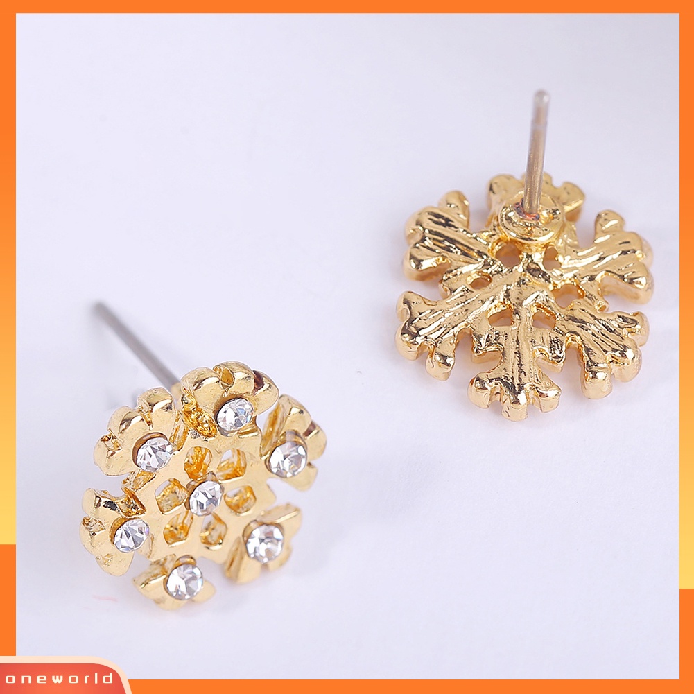 [WOD] Wanita Natal Snowflake Santa Claus Berlian Imitasi Bertatahkan Stud Anting Hadiah Xmas