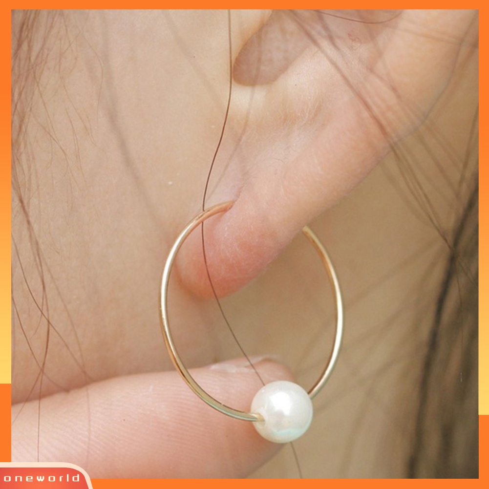 [WOD] Fashion Wanita Mutiara Imitasi Pesona Huggie Hoop Earrings Pesta Perhiasan Hadiah Ulang Tahun