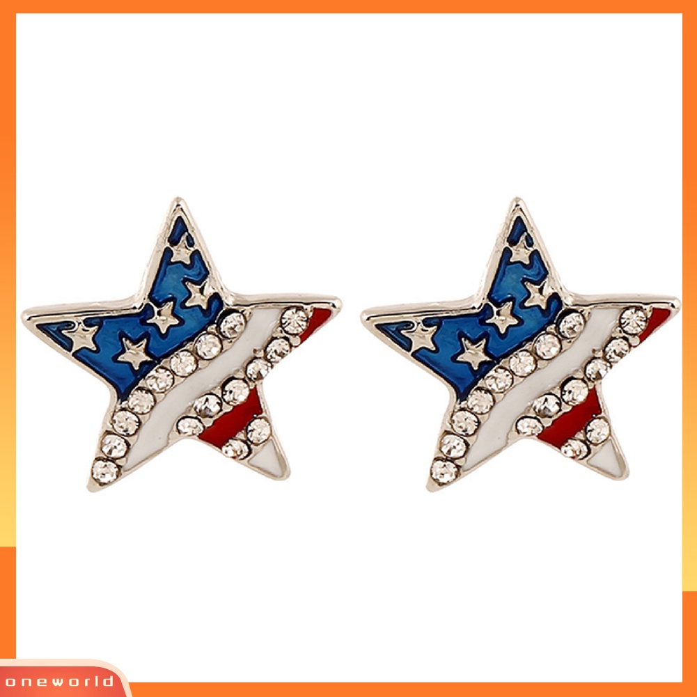 [WOD] Wanita Berlian Imitasi Bintang Cinta Hati Bendera Amerika Ear Studs Piercing Earrings Hadiah