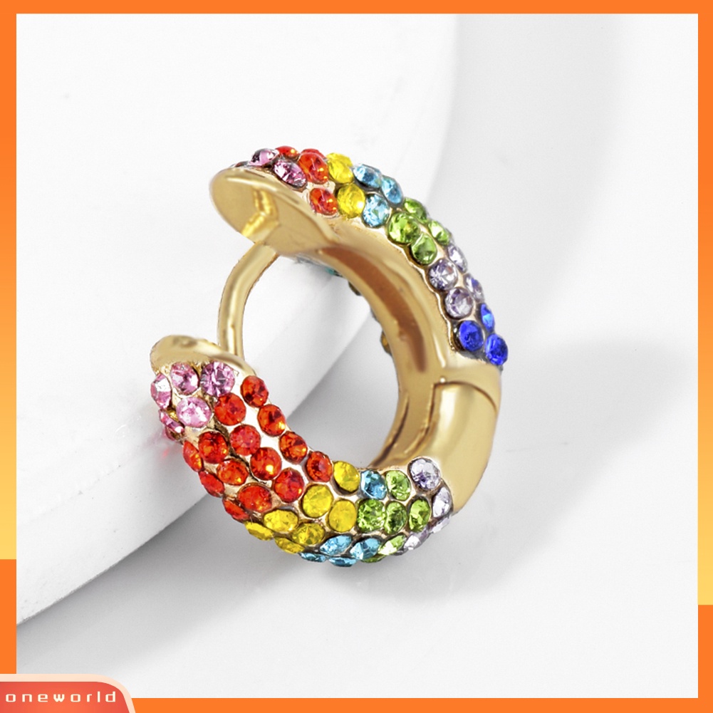 [WOD] 1pc Fashion Wanita Multicolor Berlian Imitasi Hias Huggie Earring Pesta Perhiasan Hadiah