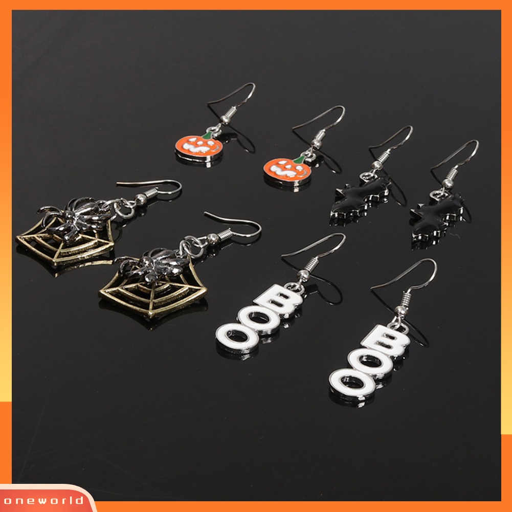 [WOD] Woman Halloween Spider Bat Pumpkin Boo Huruf Liontin Kait Anting Perhiasan Hadiah