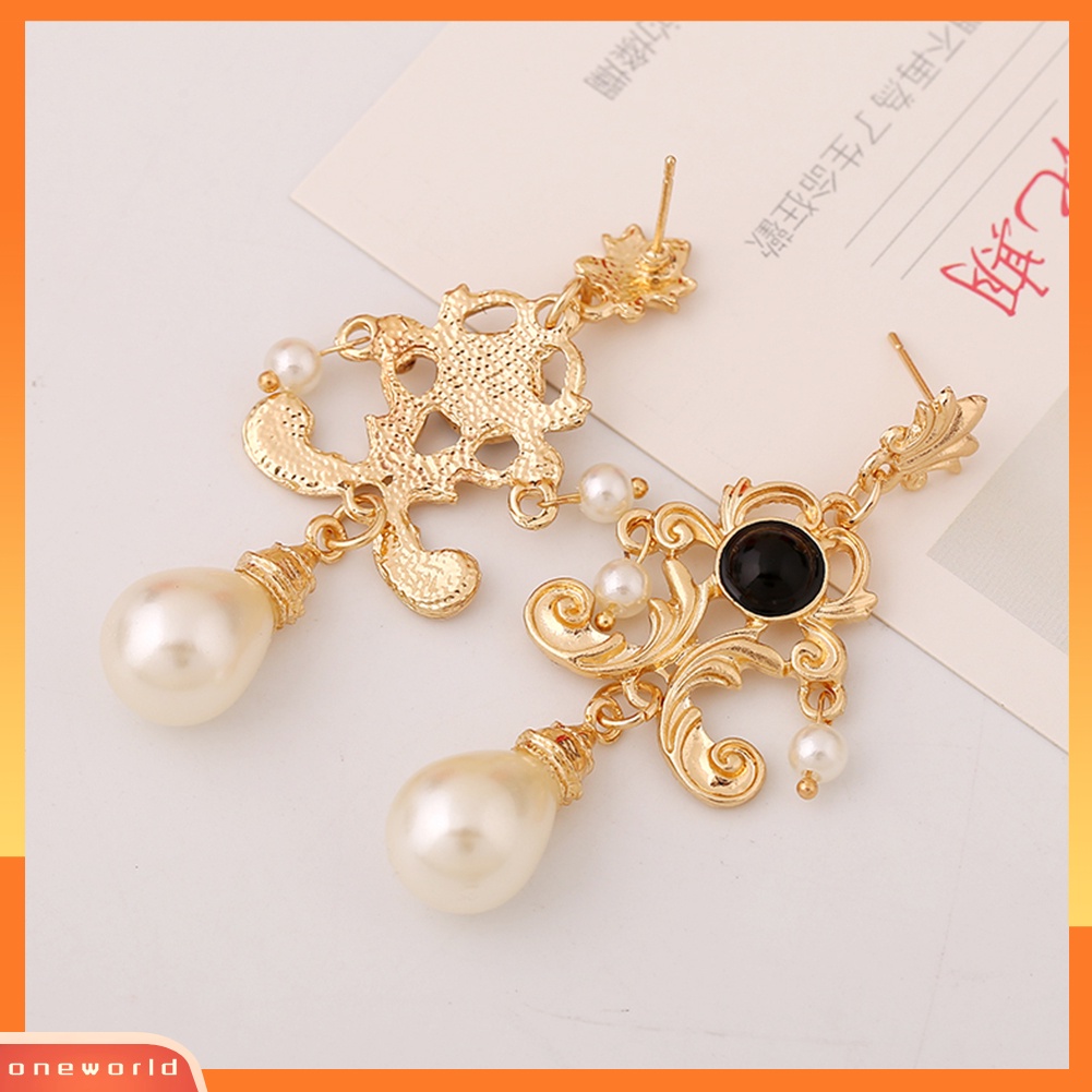 [WOD] Pesta Malam Wanita Istana Logam Bunga Mutiara Imitasi Statement Stud Earrings Hadiah