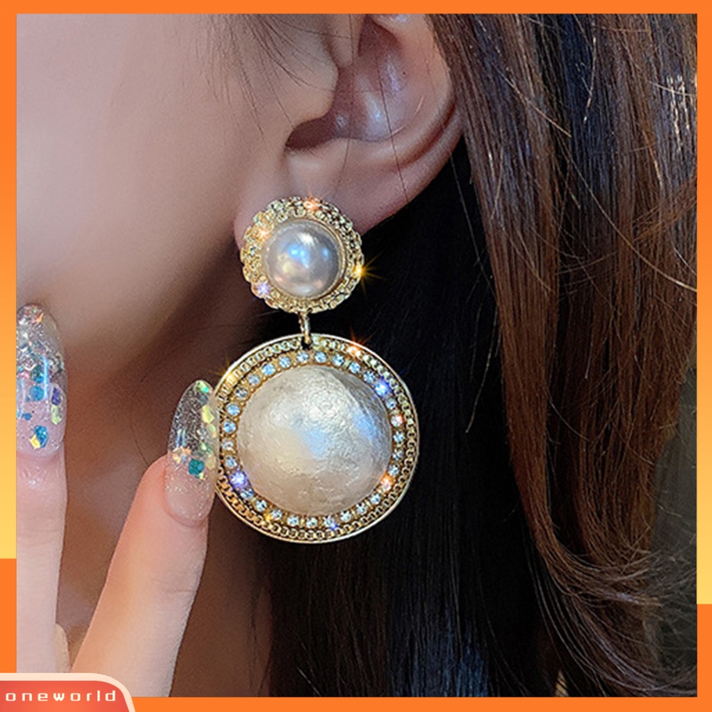 [WOD] 1pasang Anting Wanita Besar Mutiara Imitasi Berlian Imitasi Berlebihan Electroplating Gaya Korea Ear Studs Hadiah Ulang Tahun