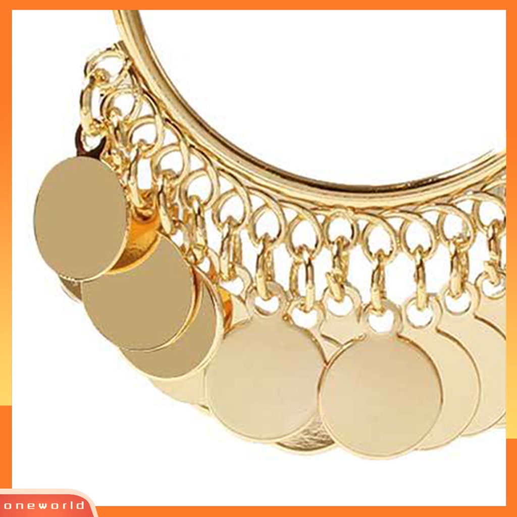 [WOD] 1pasang Anting Hoop Paduan Warna Solid Bulat Rumbai Payet Club Earrings Perhiasan Pesta