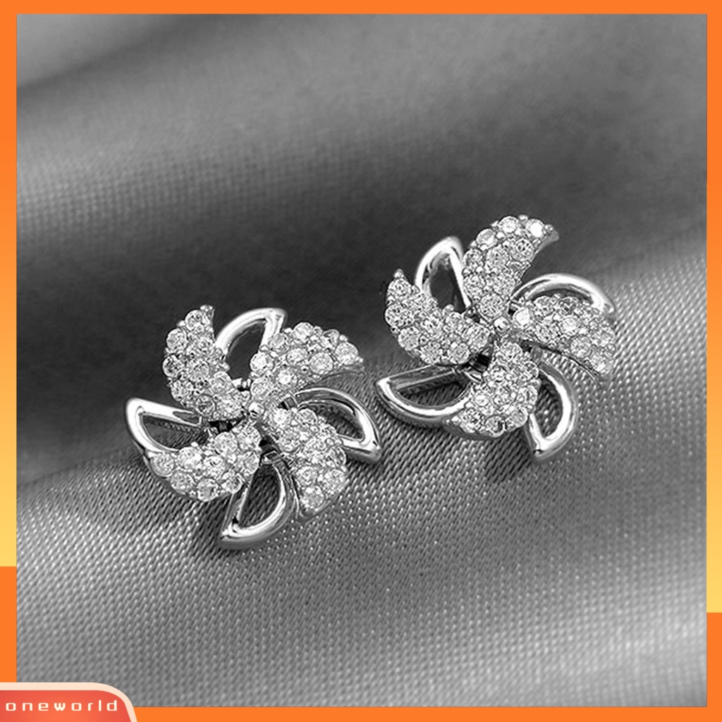 [WOD] Ear Studs Berputar Bentuk Kincir Angin Berlian Imitasi Gaya Korea Mengkilap Semua Pertandingan Stud Earrings Aksesoris Perhiasan