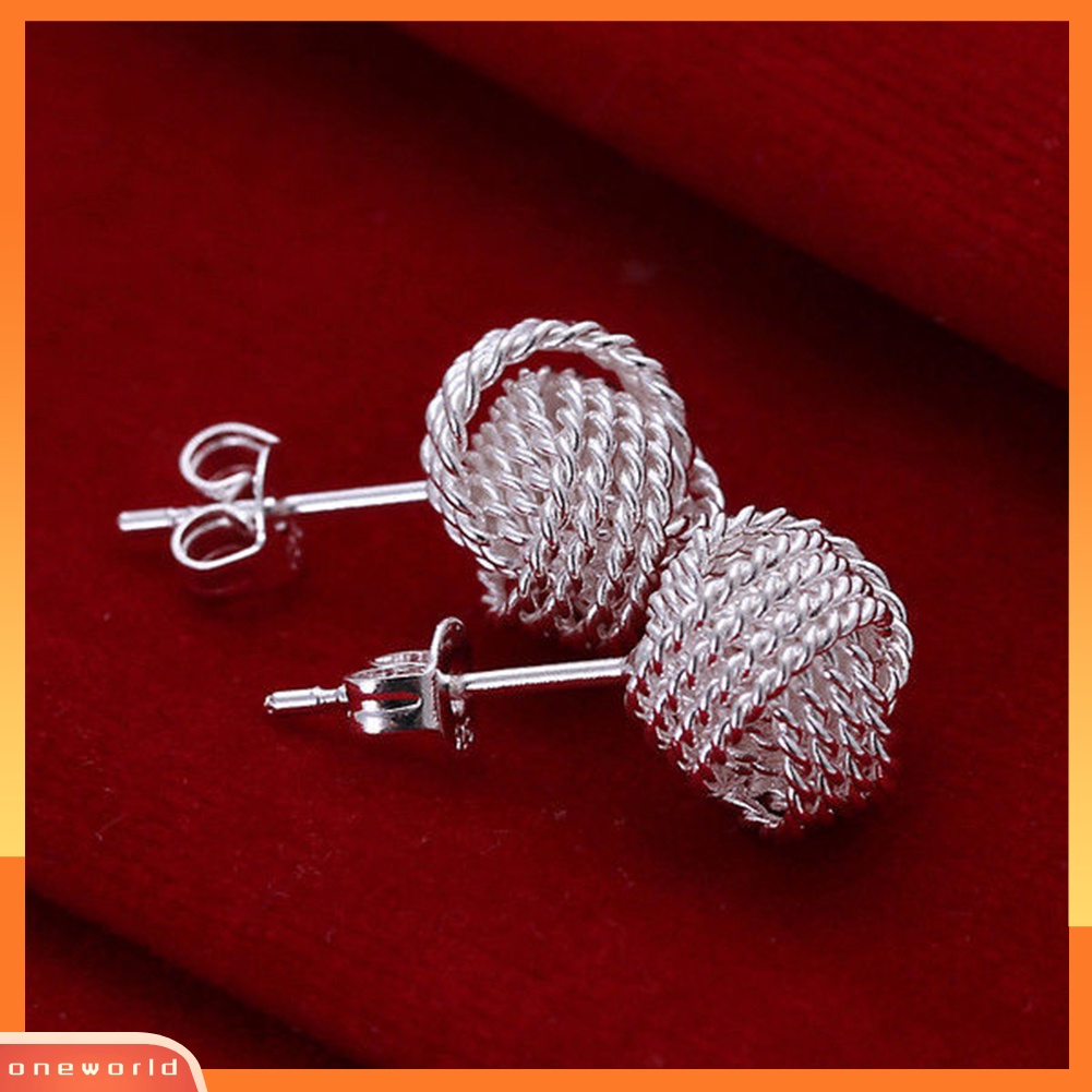 [WOD] Twist Knot Mesh Menenun Ear Studs Earrings Hadiah Perhiasan Berlapis Perak Wanita