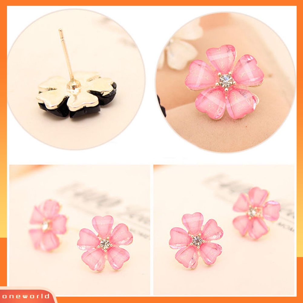 [WOD] Fashion Wanita Elegan Perak Disepuh Bunga Berlian Imitasi Ear Stud Earrings Jewelry