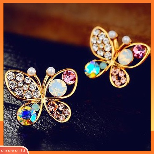 [WOD] Wanita Fashion Chic Indah Berlian Imitasi Berongga Kupu-Kupu Telinga Stud Earrings Perhiasan