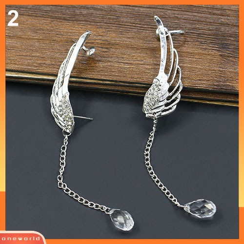 [WOD] Elegan Berongga Sayap Malaikat Teardrop Menjuntai Manset Telinga Non Piercing Stud Earrings