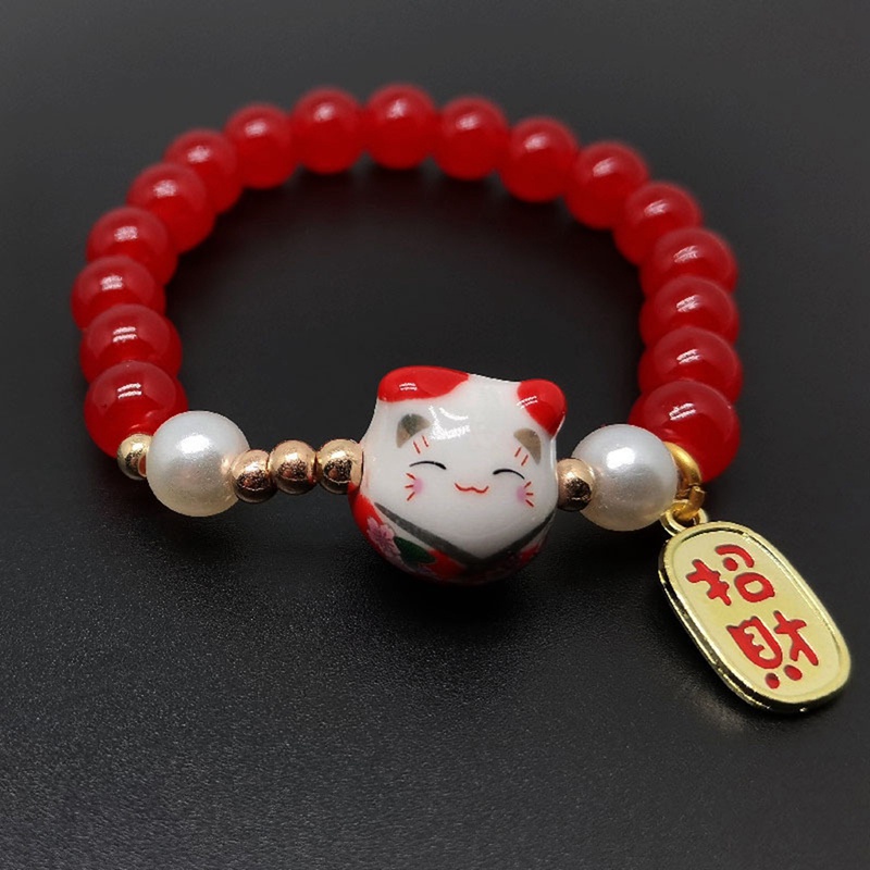 Lucky Cat Stone Beads Bracelet Bangles Sederhana Manis Gelang Keramik Untuk Wanita Gadis Hadiah Ulang Tahun Perempuan Pesona Perhiasan