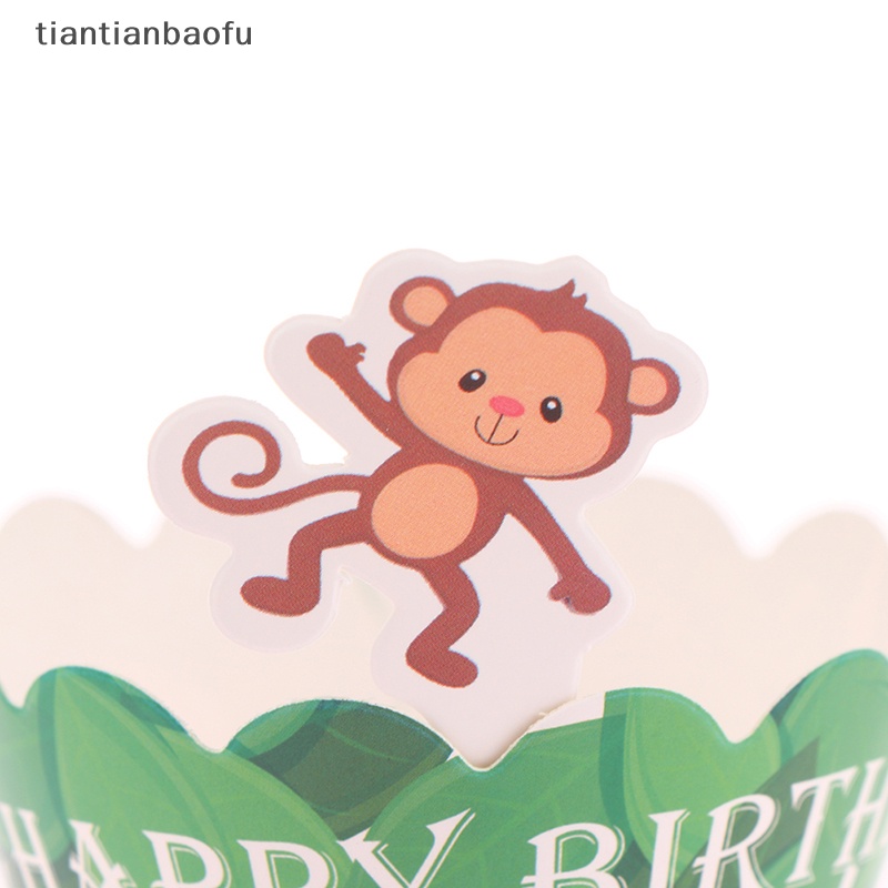 [tiantianbaofu] 12pcs Jungle Safari Animal Cupcake Wrapper Hewan Liar Pesta Cupcake Topper Butik