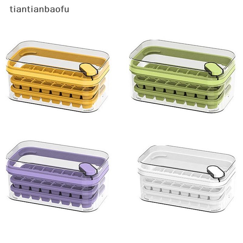 [tiantianbaofu] Press Type Ice Cube Tray Plastics Cetakan Es Beku 32/64 Cubes Tray Mold Dengan Tutup Butik