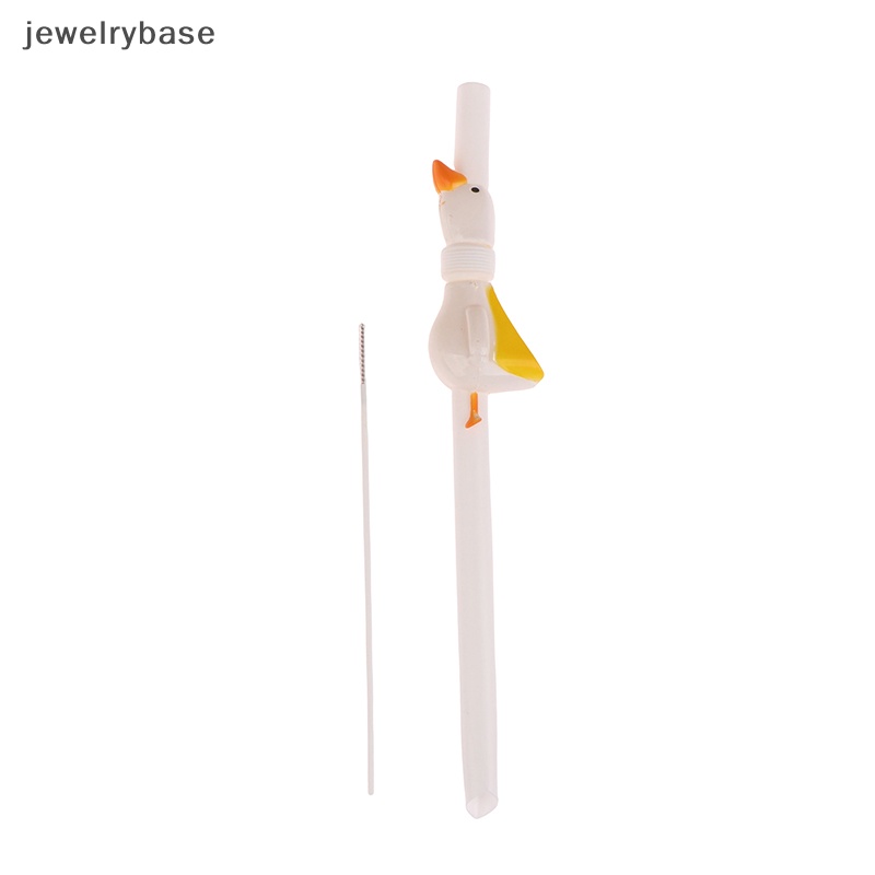 [jewelrybase] 1pc Fashion Hewan Sedotan Angsa Panjang Dengan Sikat Dapat Digunakan Kembali Diameter Besar Sedotan Butik