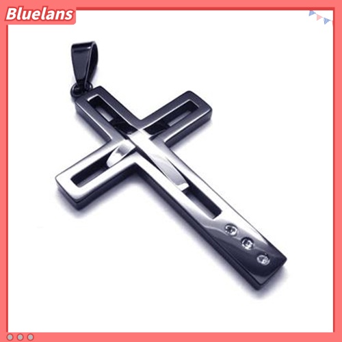 [BLS] Pria Baja Titanium Hitam Punk Salib Liontin Rantai Berongga Fashion Kalung