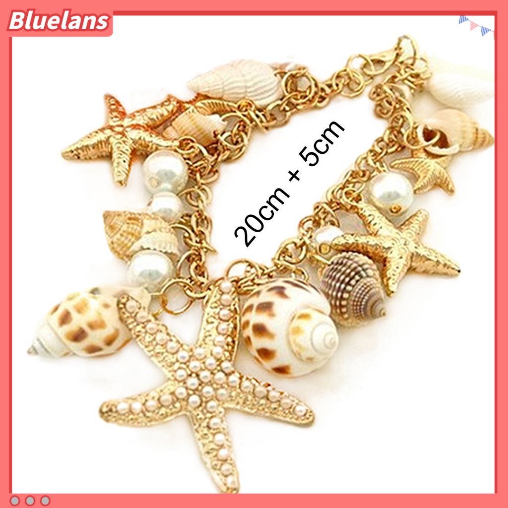 [BLS] Gelang Pantai Lucu Adjustable Gelang Pantai Rantai Multi Gaya Laut Berlapis Emas