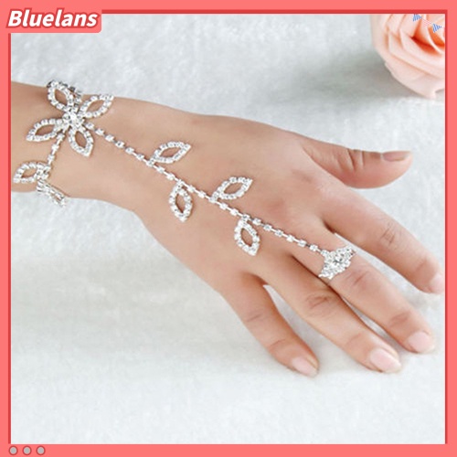 [BLS] Kristal Berlian Imitasi Daun Tangan Harness Gelang Rantai Budak Link Kaki Jari Cincin